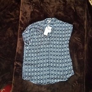 V Neck Pleione Navy and White shirt